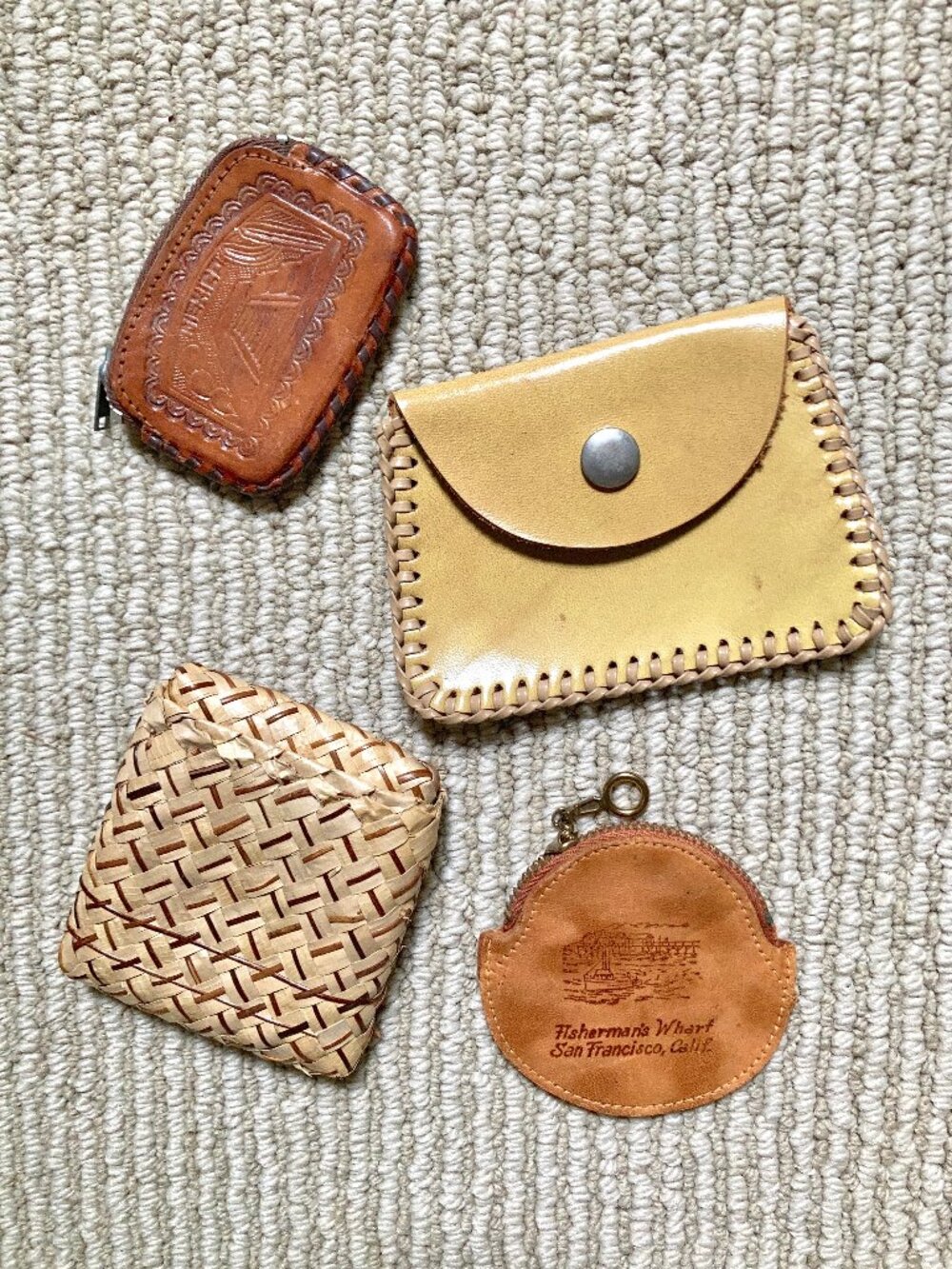 4 Assorted Vintage Leather and Straw Coin Purses